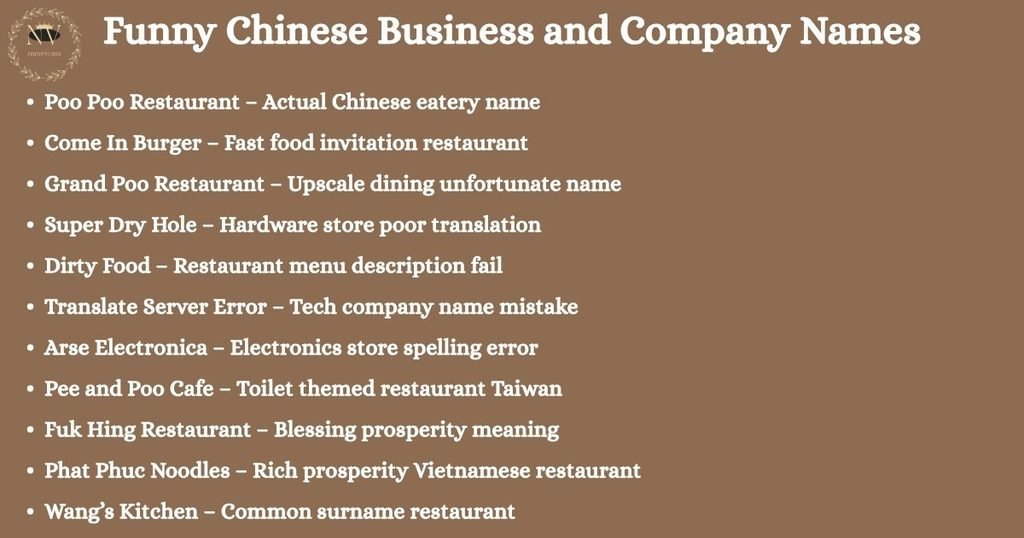 Funny Chinese Business and Company Names